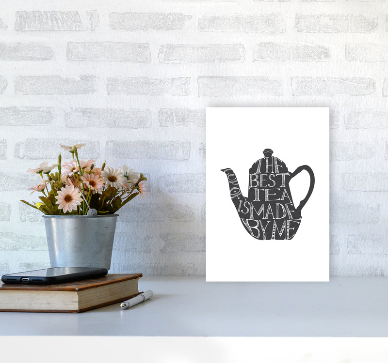 Tea Pot Portrait Modern Print, Framed Kitchen Wall Art A4 Black Frame