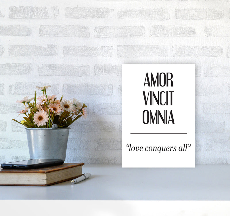 Amor Vincit Omnia Framed Typography Wall Art Print A4 Black Frame