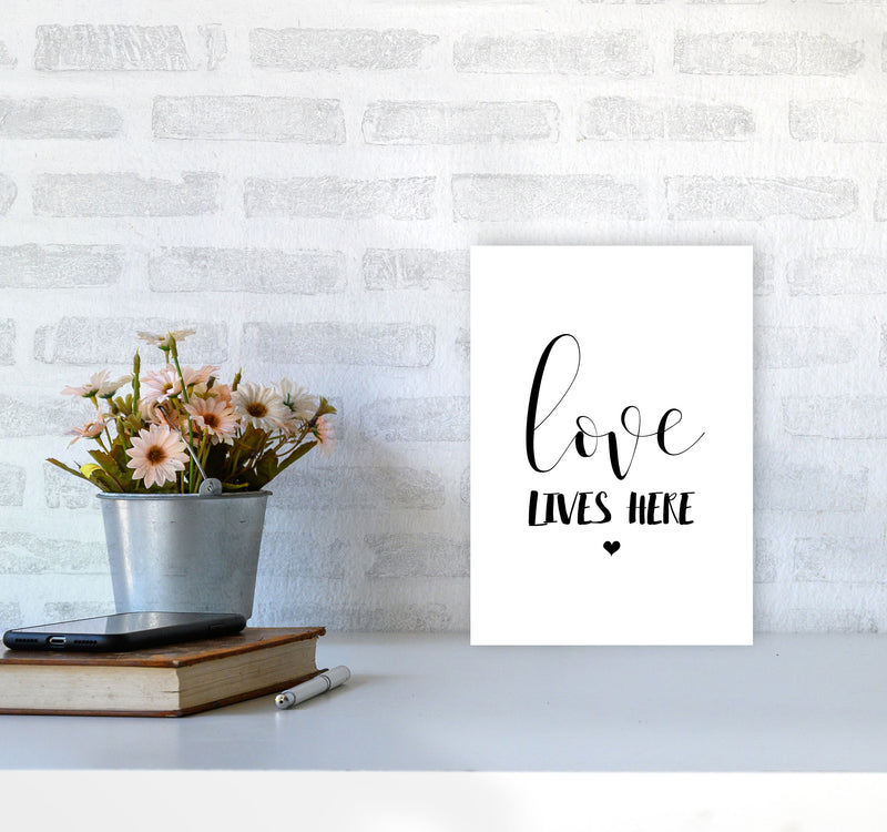 Love Lives Here Framed Typography Wall Art Print A4 Black Frame