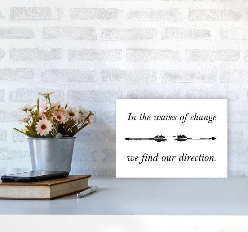 In The Waves Of Change, We Find Our Direction Framed Typography Wall Art Print A4 Black Frame