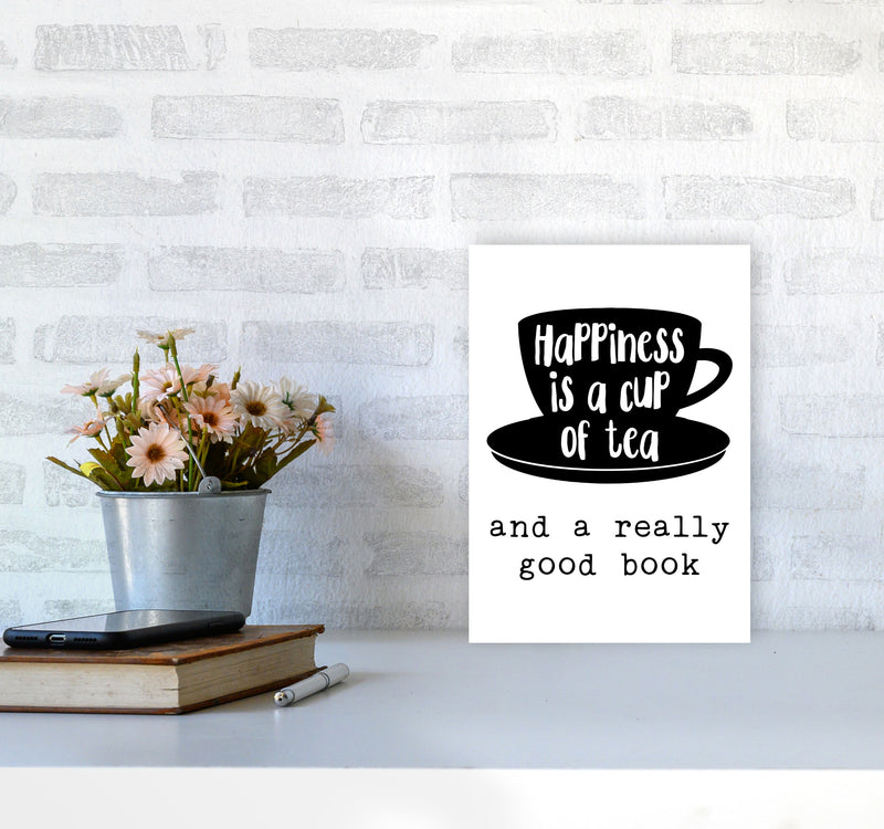 Happiness Is A Cup Of Tea Modern Print, Framed Kitchen Wall Art A4 Black Frame