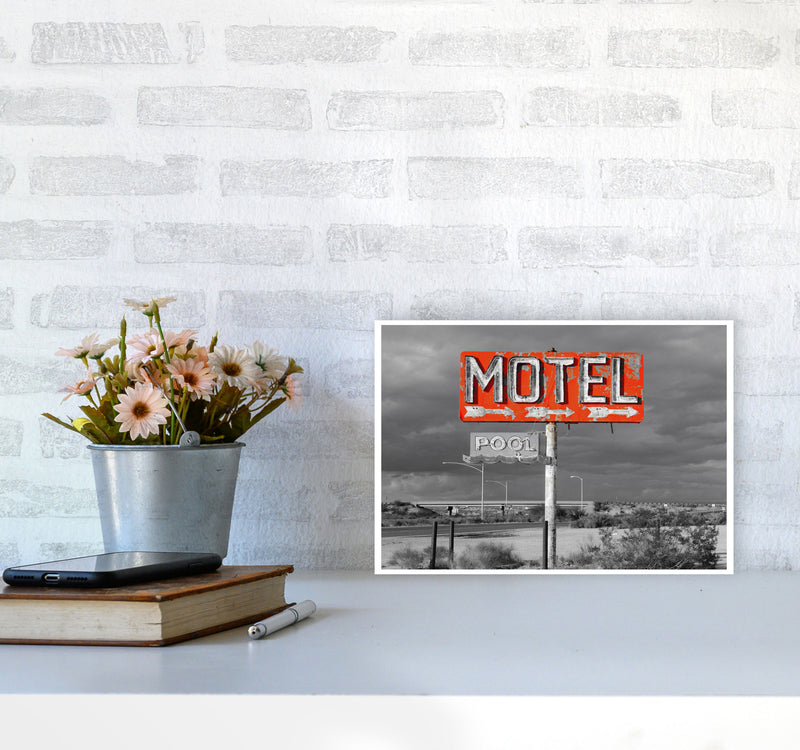 Red Motel Sign Modern Print A4 Black Frame