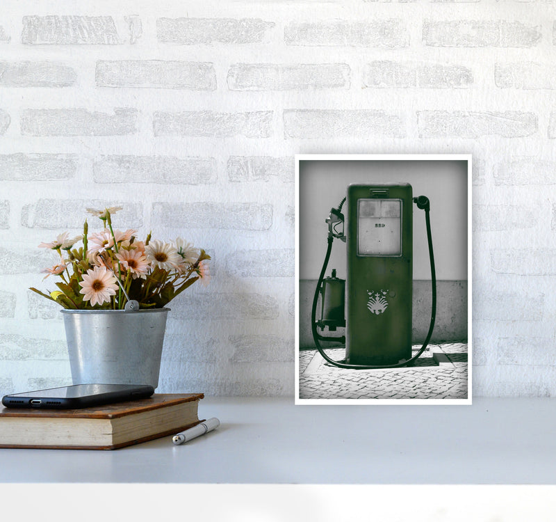 Vintage Green Gas Pump Modern Print A4 Black Frame
