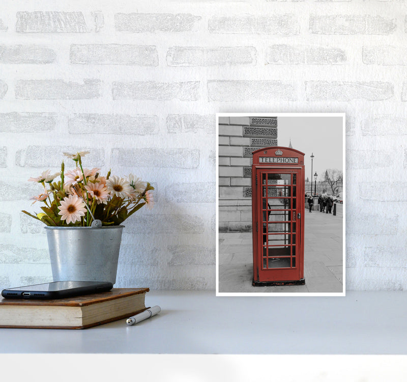 London Red Phonebox Modern Print A4 Black Frame