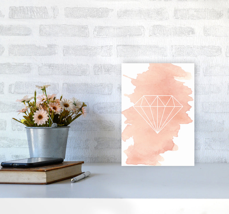 Geo Diamond Peach Watercolour Modern Print A4 Black Frame