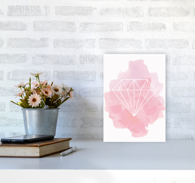 Geo Diamond Pink Watercolour Modern Print A4 Black Frame