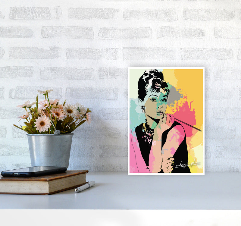 Audrey Hepburn In Colour Modern Print A4 Black Frame