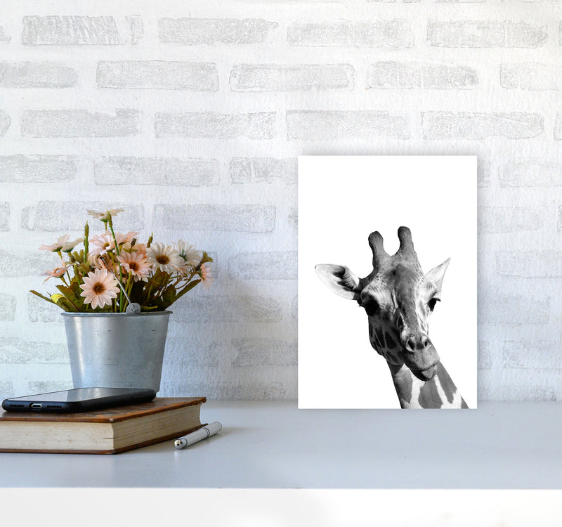 Black And White Giraffe Modern Print Animal Art Print A4 Black Frame