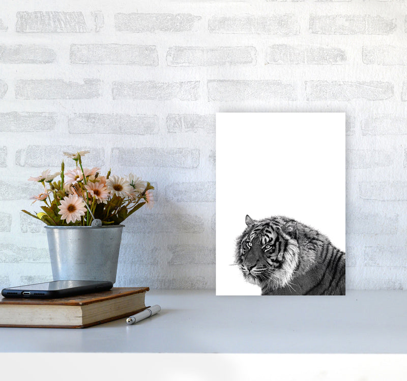 Black And White Tiger Modern Print Animal Art Print A4 Black Frame