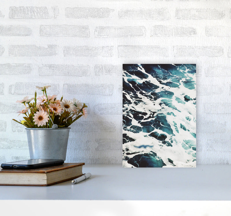 Blue White Water Modern Print, Framed Botanical & Nature Art Print A4 Black Frame