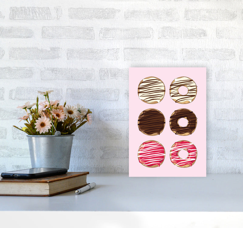 Donuts Pink Modern Print, Framed Kitchen Wall Art A4 Black Frame