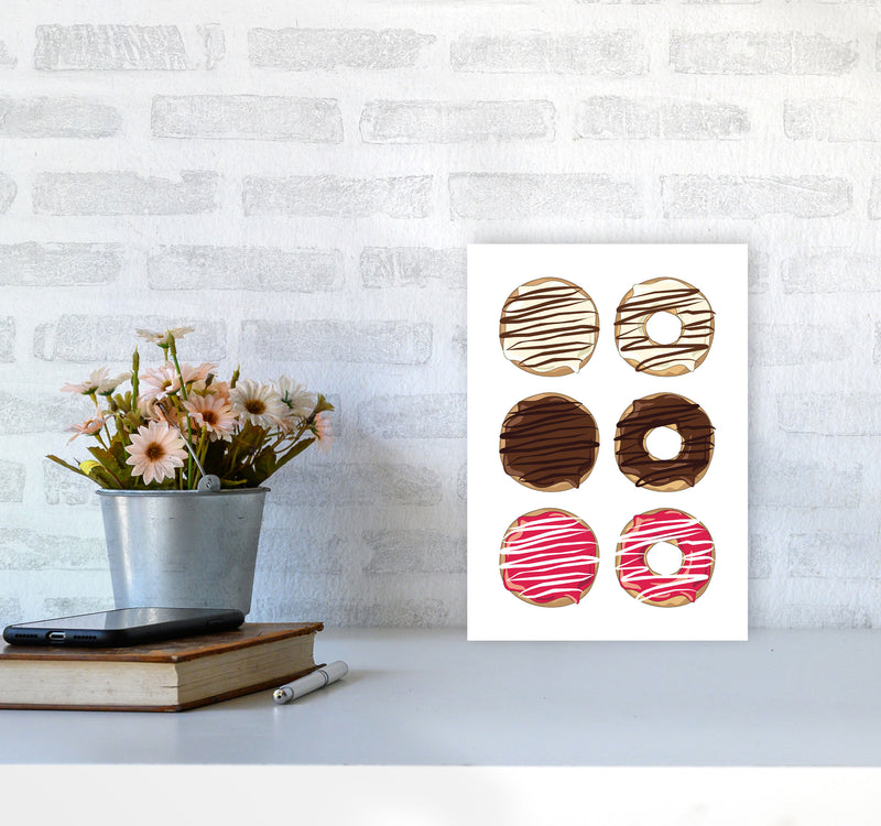 Donuts White Modern Print, Framed Kitchen Wall Art A4 Black Frame