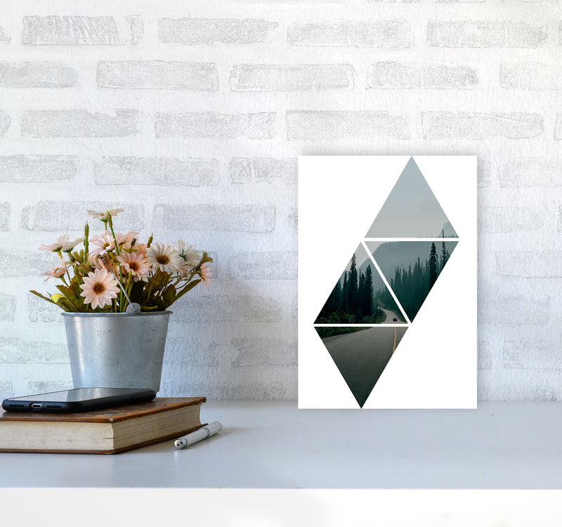 Abstract Triangles And Forest Modern Print A4 Black Frame
