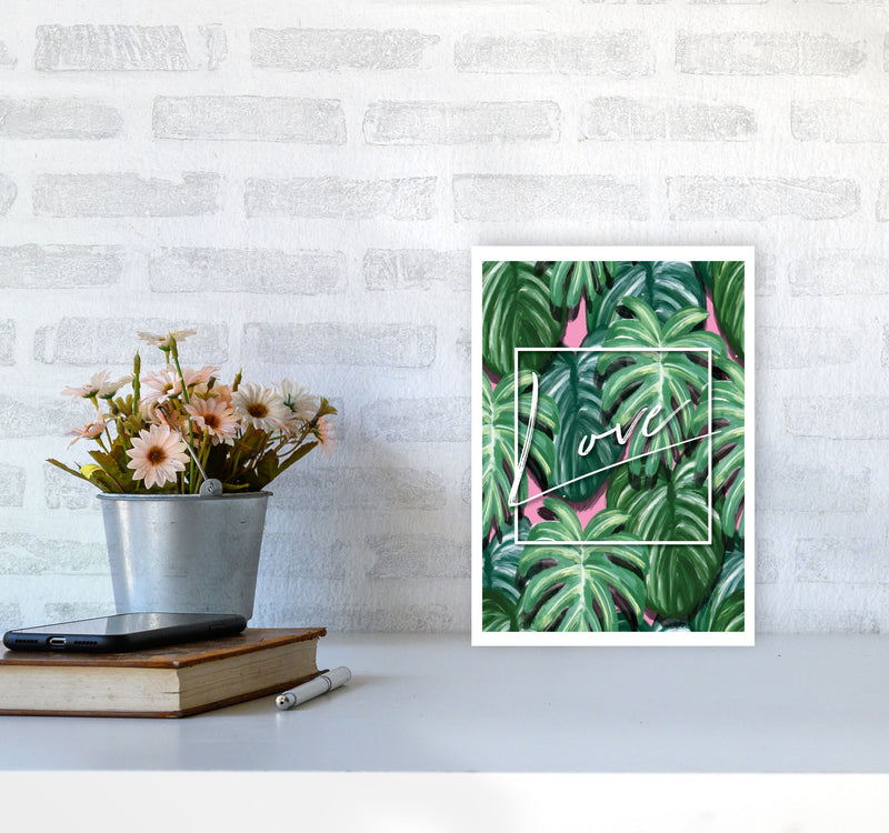 Love Green Leaves Modern Print, Framed Botanical & Nature Art Print A4 Black Frame