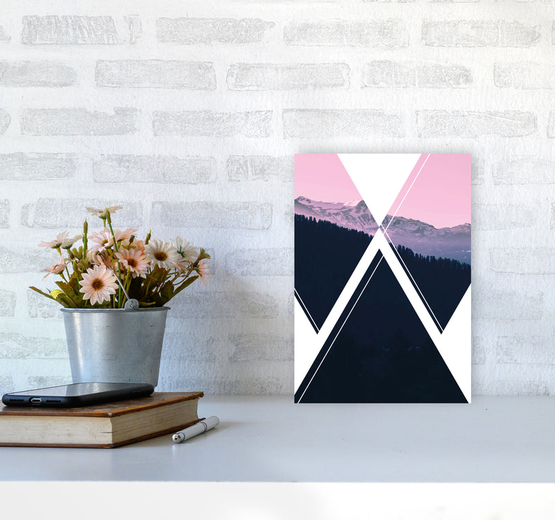 Abstract Pink Mountain Modern Print A4 Black Frame