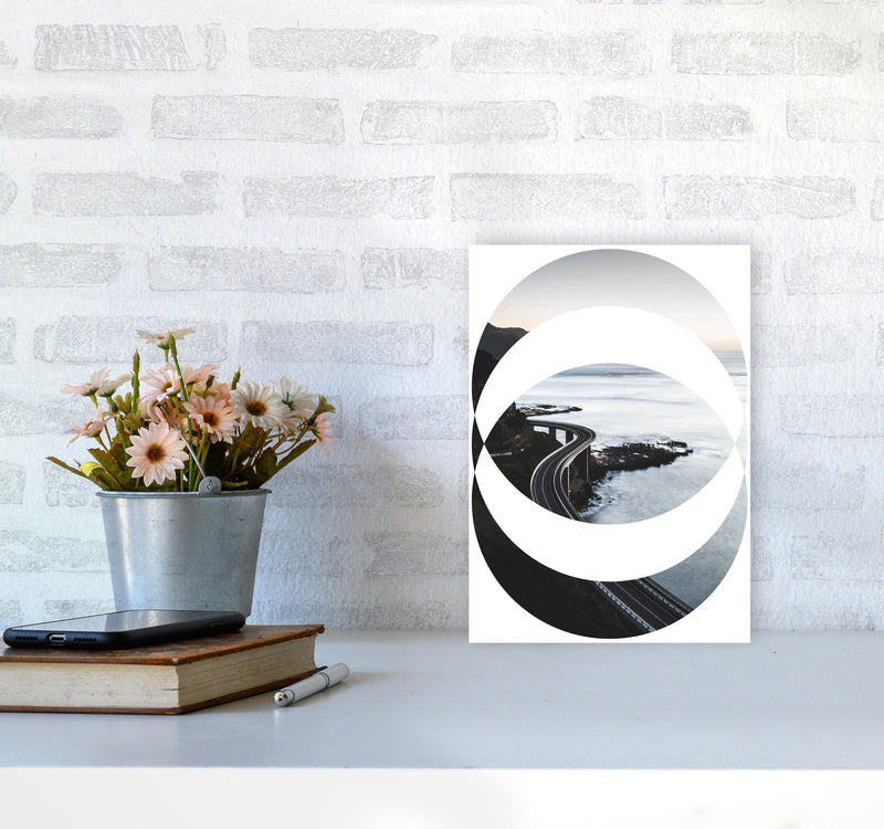 Black Road Oval Modern Print, Framed Botanical & Nature Art Print A4 Black Frame