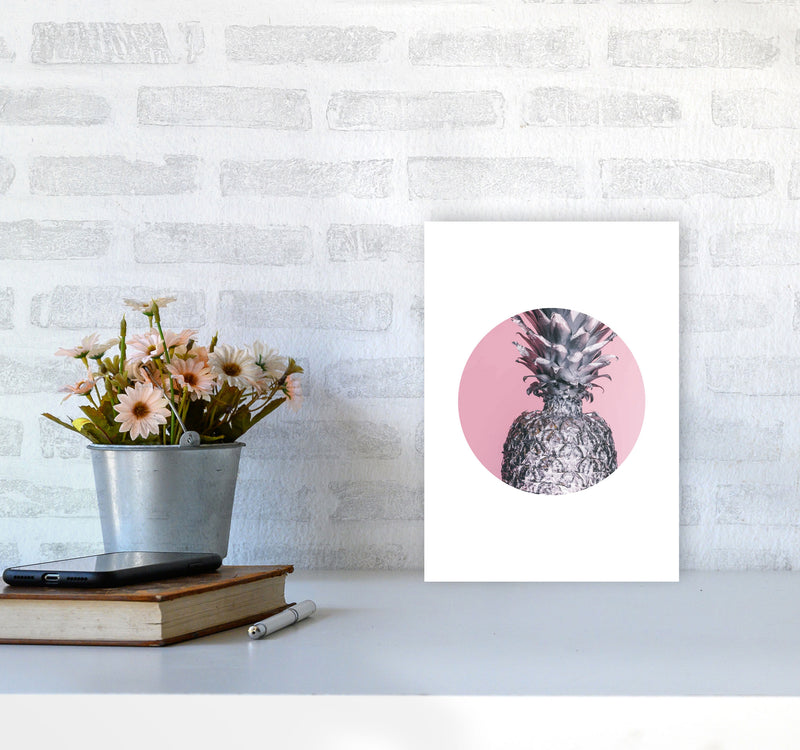 Pineapple Pink Circle Modern Print A4 Black Frame