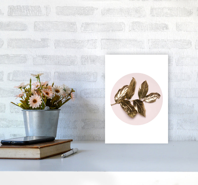 Pink And Gold Leaf Modern Print, Framed Botanical & Nature Art Print A4 Black Frame