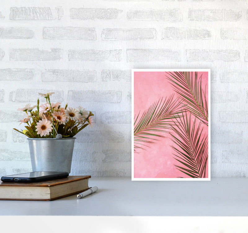 Pink Palm Leaves Modern Print, Framed Botanical & Nature Art Print A4 Black Frame