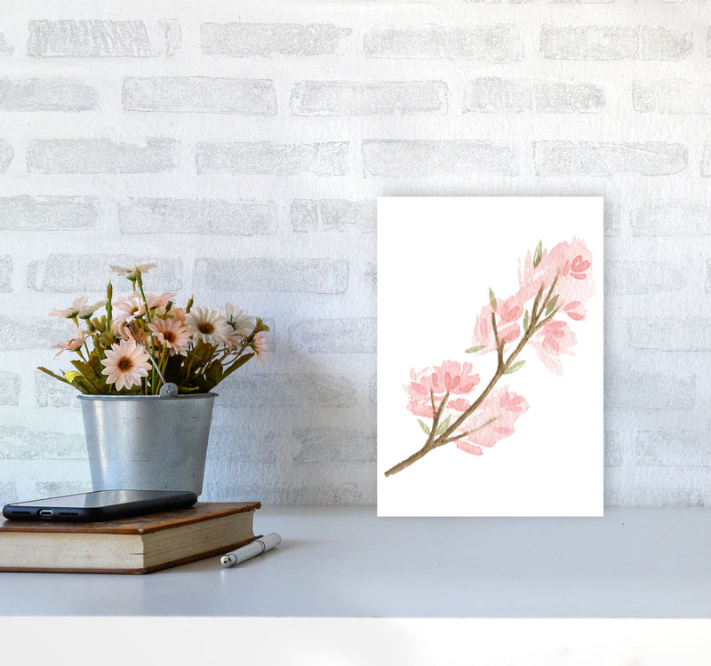 Pink Watercolour Flower 4 Modern Print A4 Black Frame