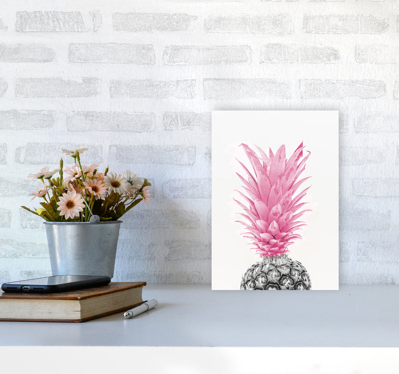 Black And Pink Pineapple Modern Print, Framed Kitchen Wall Art A4 Black Frame