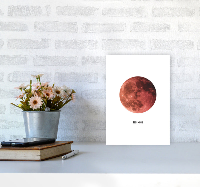 Red Moon Modern Print A4 Black Frame