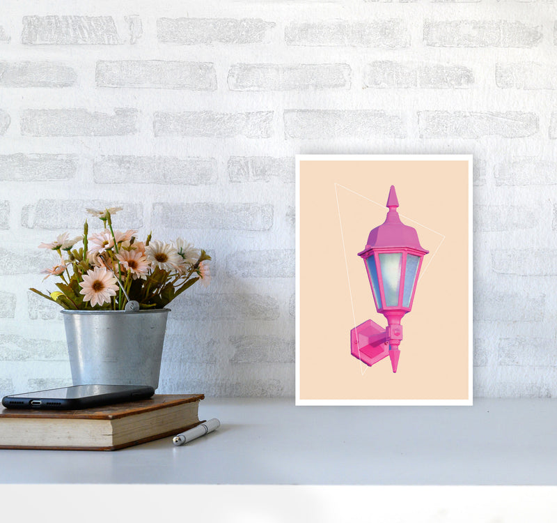 Pink Geo Lamp Modern Print A4 Black Frame