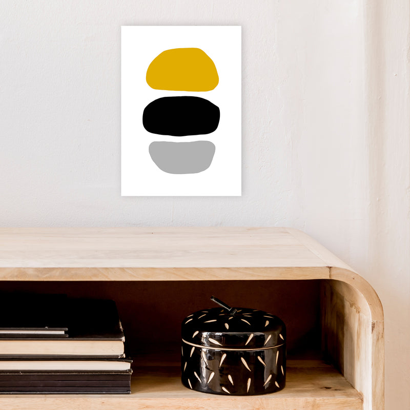 Mustard And Black Abstract Stones 2 Art Print by Pixy Paper A4 Black Frame