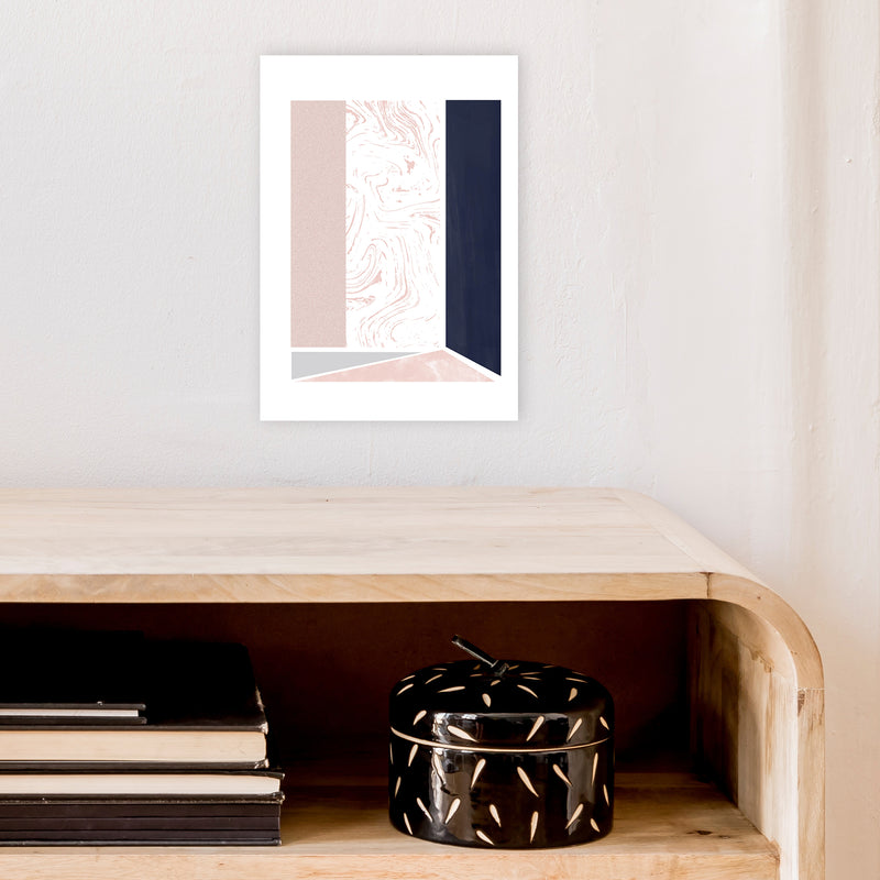 Navy And Marble Pink 2 Art Print by Pixy Paper A4 Black Frame