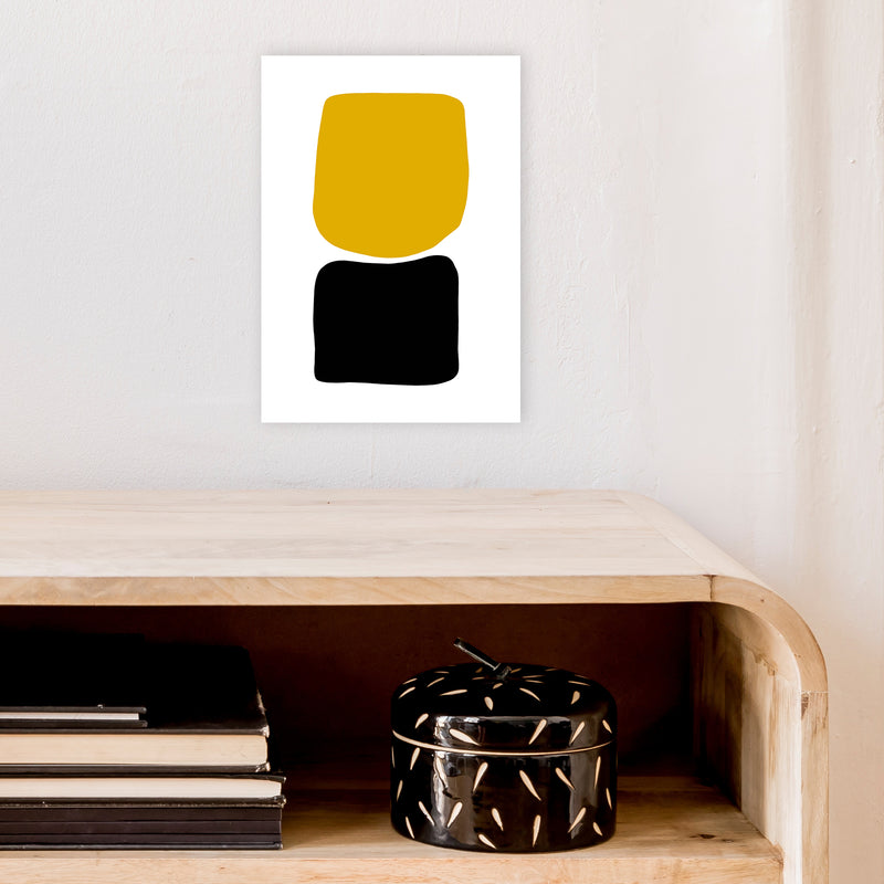 Mustard And Black Abstract Stones 3 Art Print by Pixy Paper A4 Black Frame