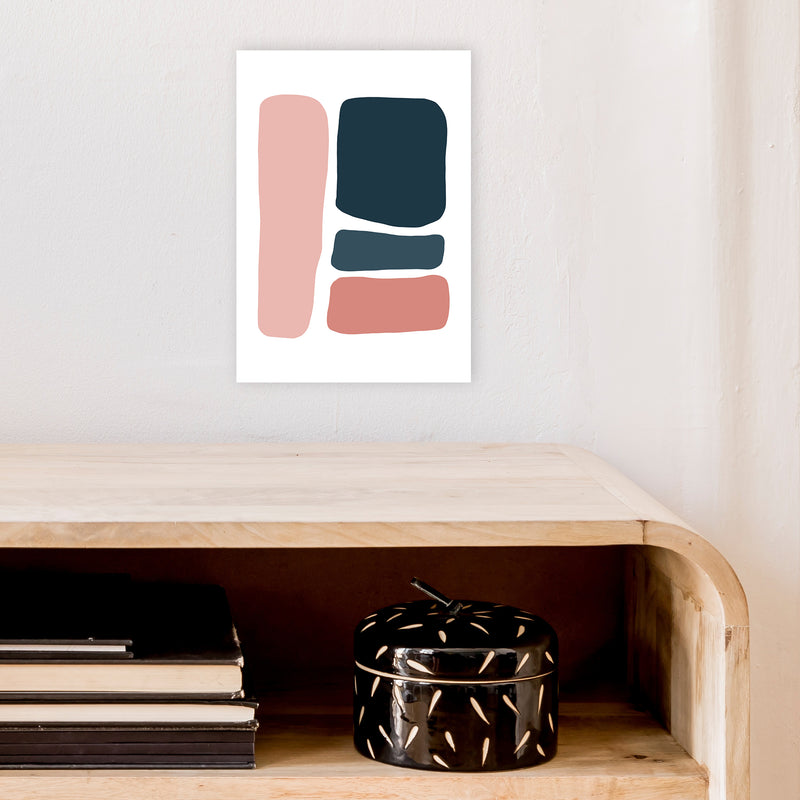 Pink And Navy Abstract Stones 3 Art Print by Pixy Paper A4 Black Frame