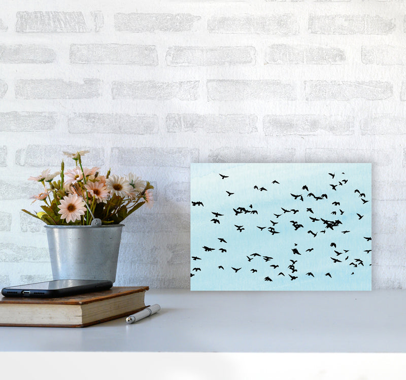 Flock Of Birds Landscape Blue Sky Art Print by Pixy Paper A4 Black Frame