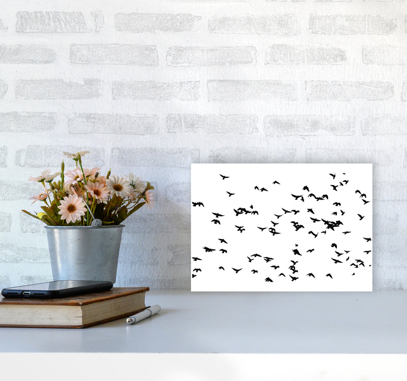 Flock Of Birds Landscape Art Print by Pixy Paper A4 Black Frame