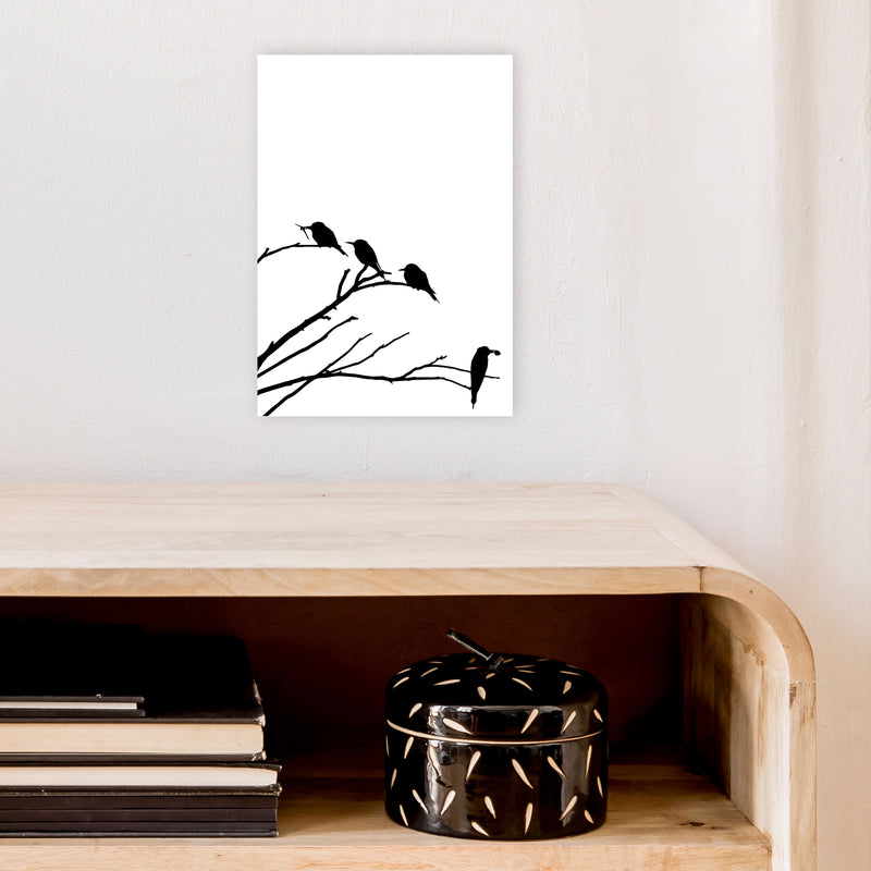 Corner Branch With Birds Art Print by Pixy Paper A4 Black Frame