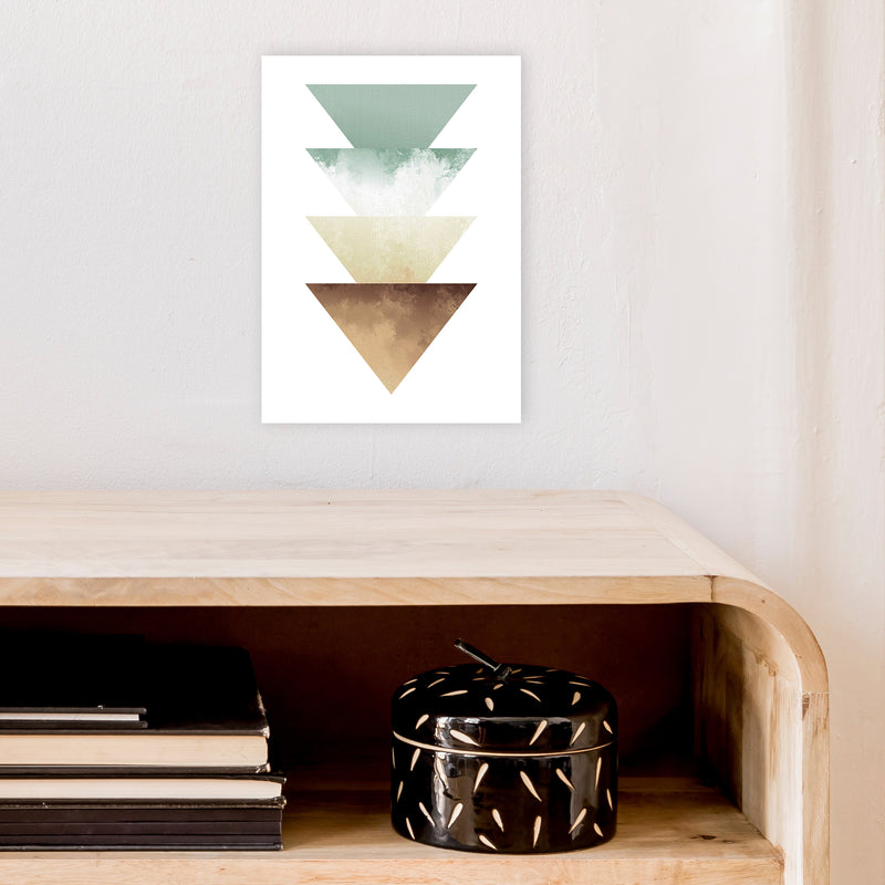 Green And Beige Watercolour Triangles Abstract  Art Print by Pixy Paper A4 Black Frame