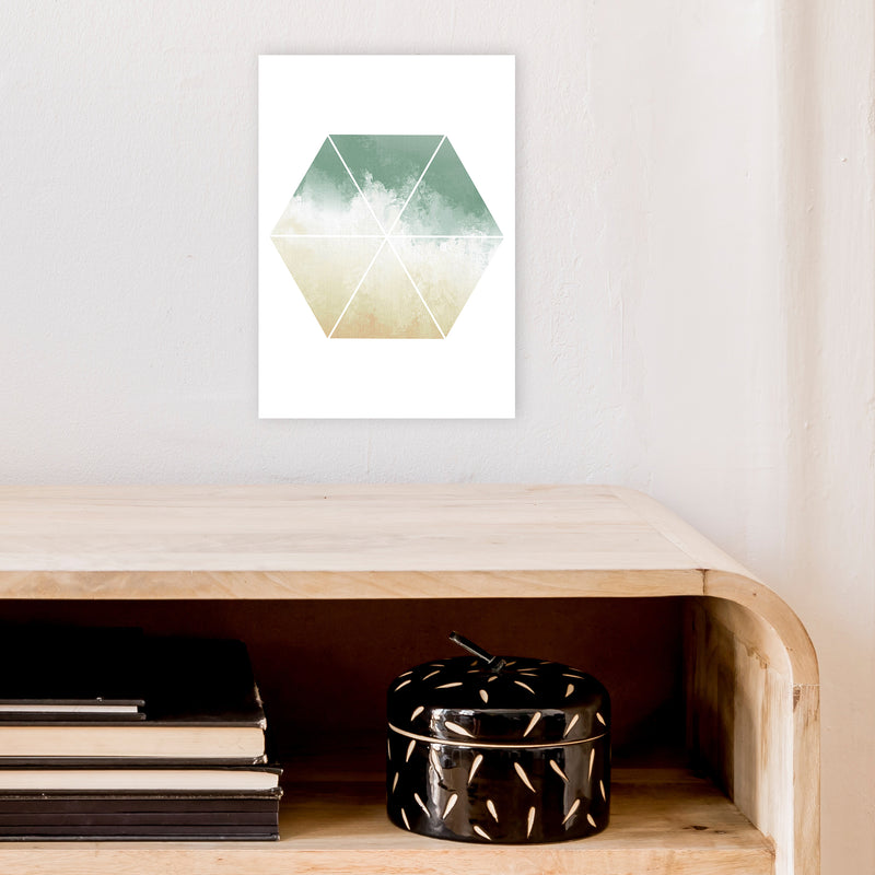 Green And Beige Watercolour Hexagon Abstract  Art Print by Pixy Paper A4 Black Frame