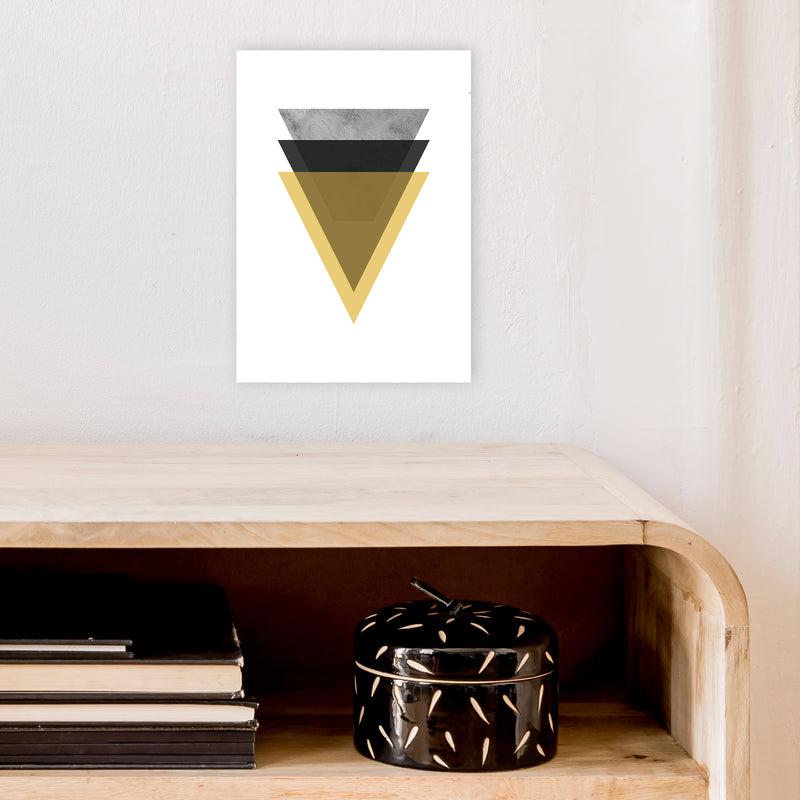 Geometric Mustard And Black Triangles  Art Print by Pixy Paper A4 Black Frame