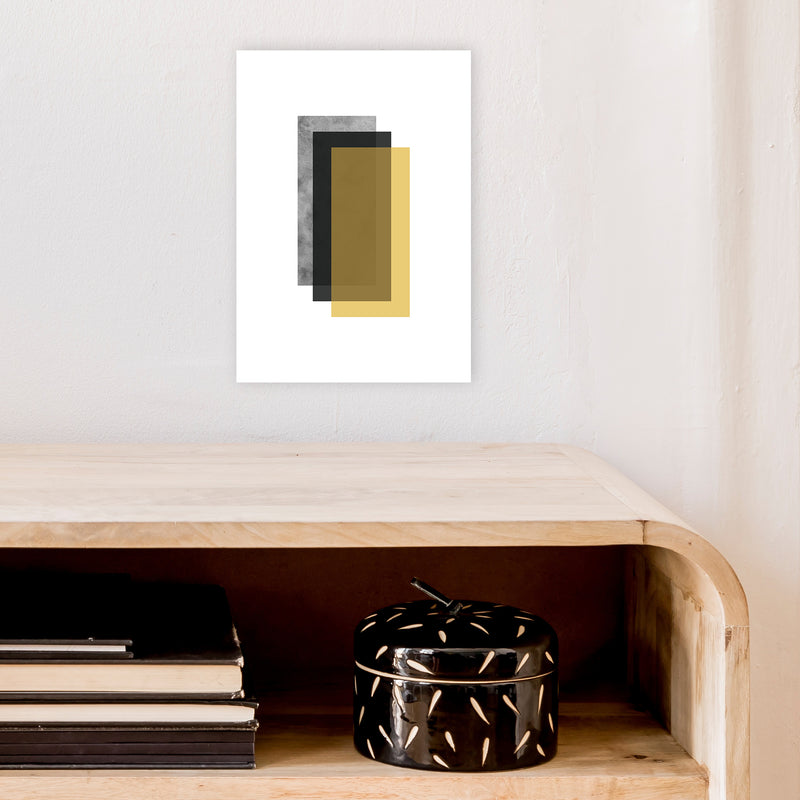 Geometric Mustard And Black Rectangles  Art Print by Pixy Paper A4 Black Frame