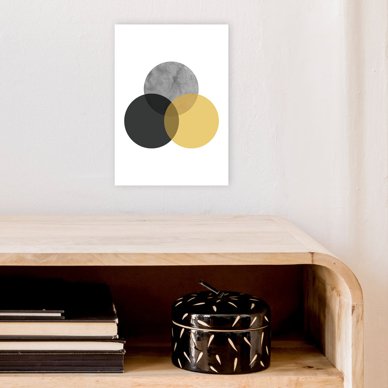 Geometric Mustard And Black Circles  Art Print by Pixy Paper A4 Black Frame
