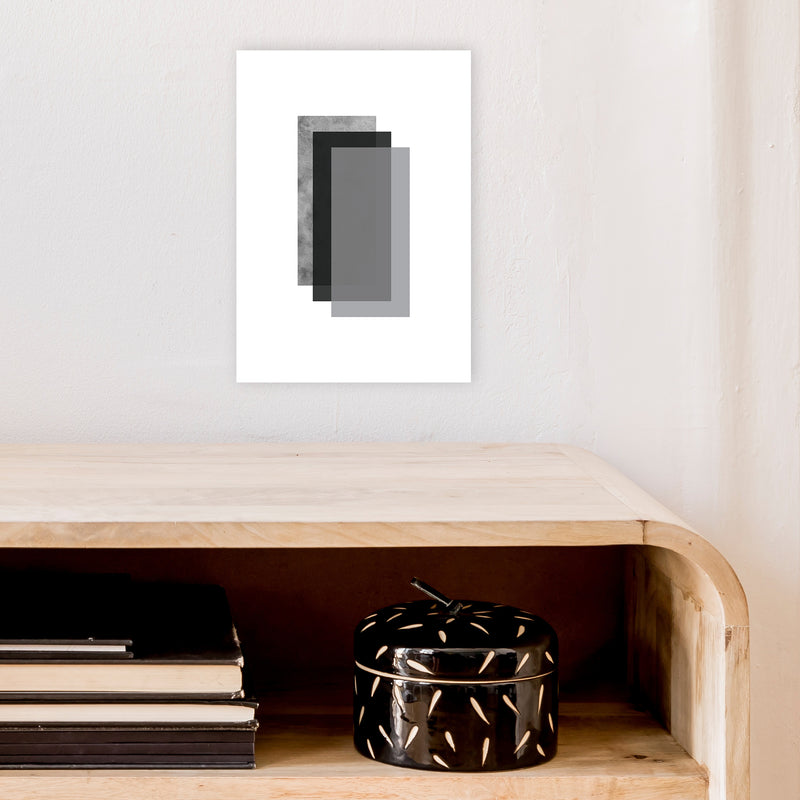 Geometric Grey And Black Rectangles  Art Print by Pixy Paper A4 Black Frame