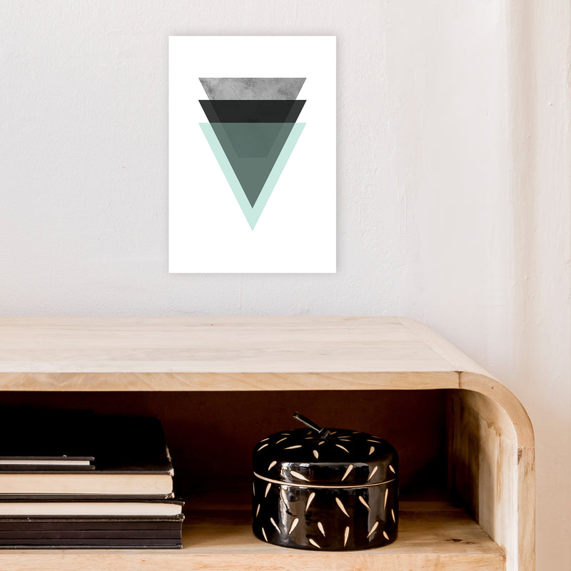 Geometric Mint And Black Triangles  Art Print by Pixy Paper A4 Black Frame