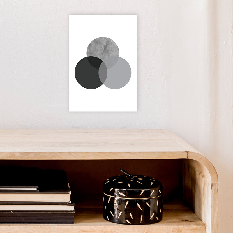 Geometric Grey And Black Circles  Art Print by Pixy Paper A4 Black Frame