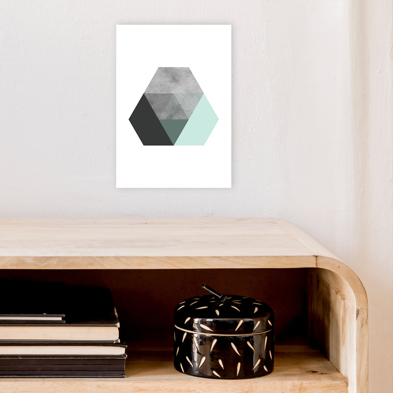 Geometric Mint And Black Hexagon  Art Print by Pixy Paper A4 Black Frame