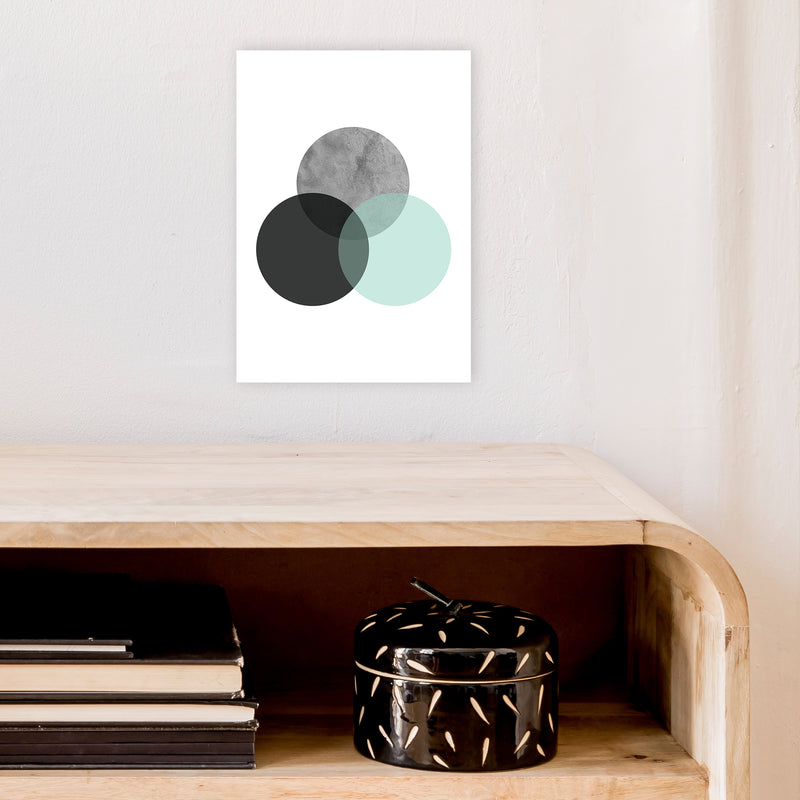 Geometric Mint And Black Circles  Art Print by Pixy Paper A4 Black Frame