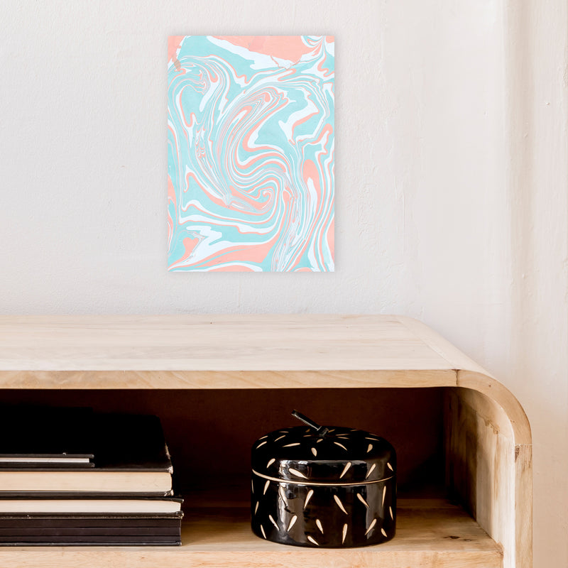 Liquid Mix Turquoise And Salmon  Art Print by Pixy Paper A4 Black Frame