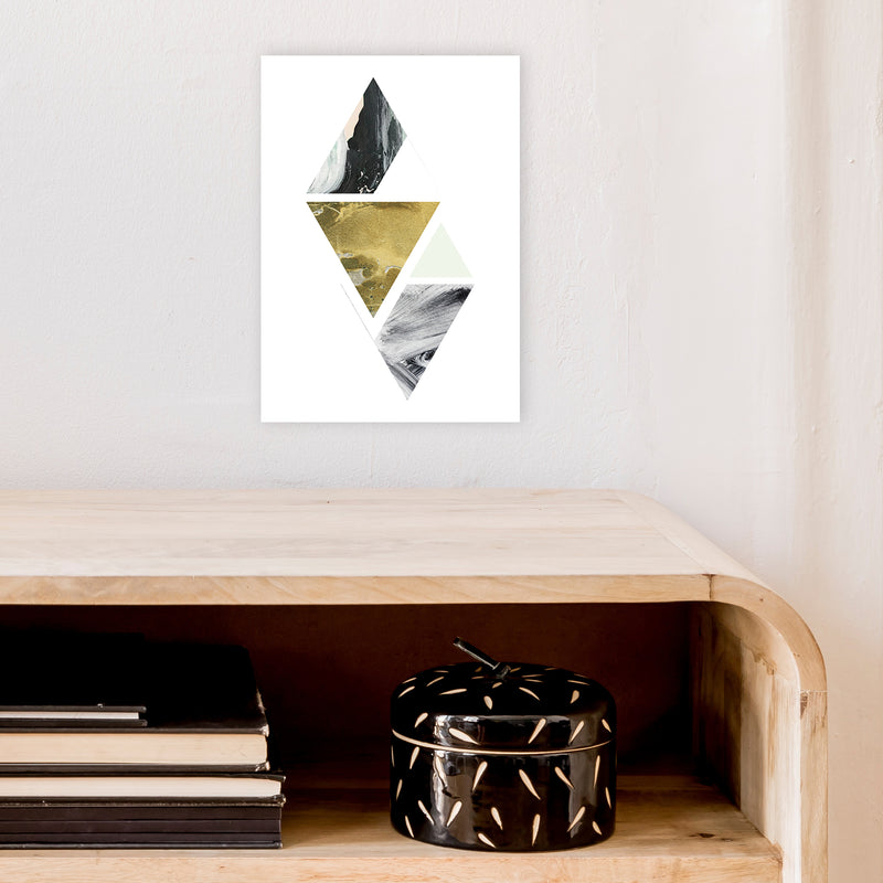 Green Marble Triangles Abstract  Art Print by Pixy Paper A4 Black Frame