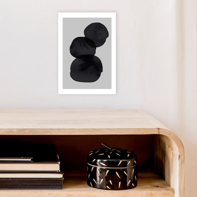 Grey And Black Stacked Circles Art Print by Pixy Paper A4 Black Frame