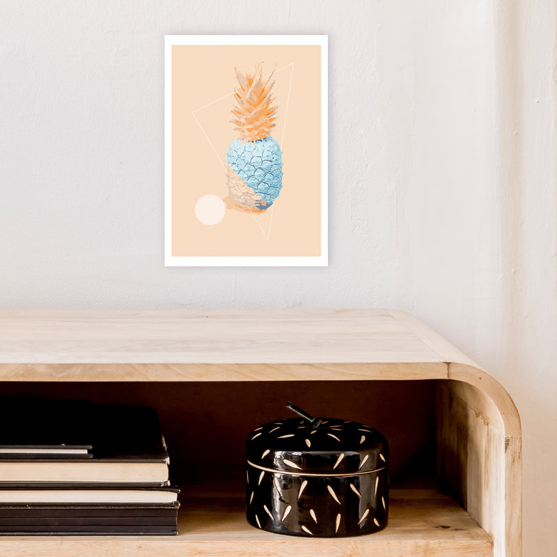 Pineapple In Blue With Peach  Art Print by Pixy Paper A4 Black Frame