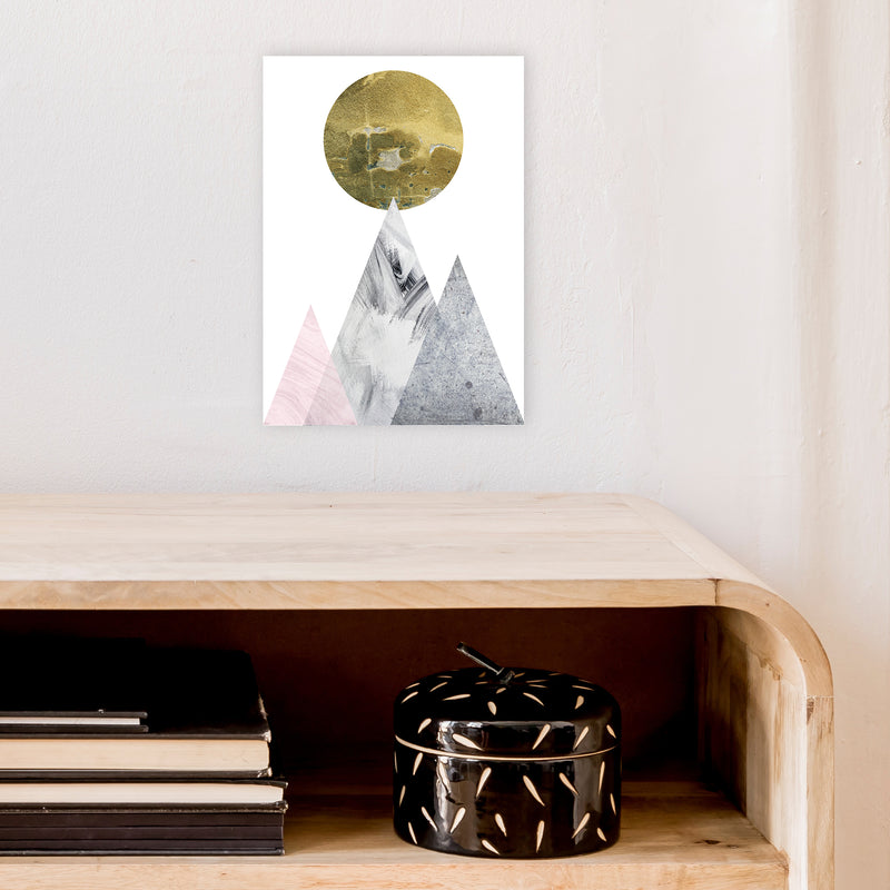Luna Gold Moon And Mountains  Art Print by Pixy Paper A4 Black Frame