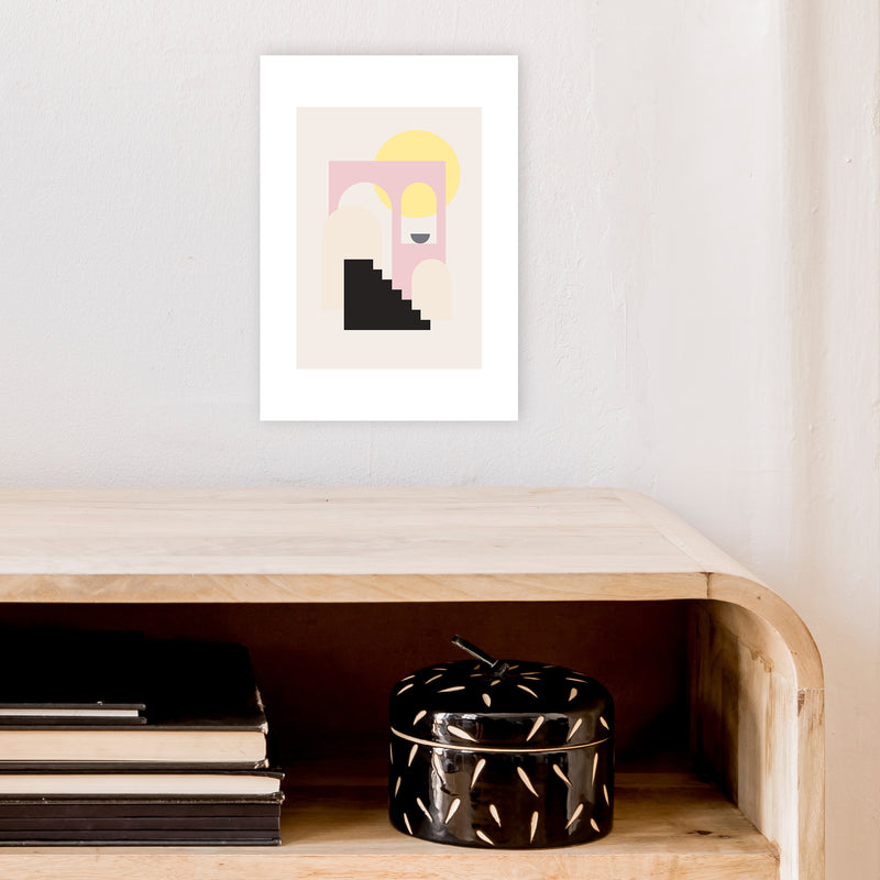Mila Pink Stairs To Sun N6  Art Print by Pixy Paper A4 Black Frame
